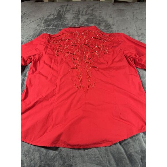 House Of Lords Mens Red Rhinestone Long Sleeve Button Front Shirt size 4X - Picture 7 of 8